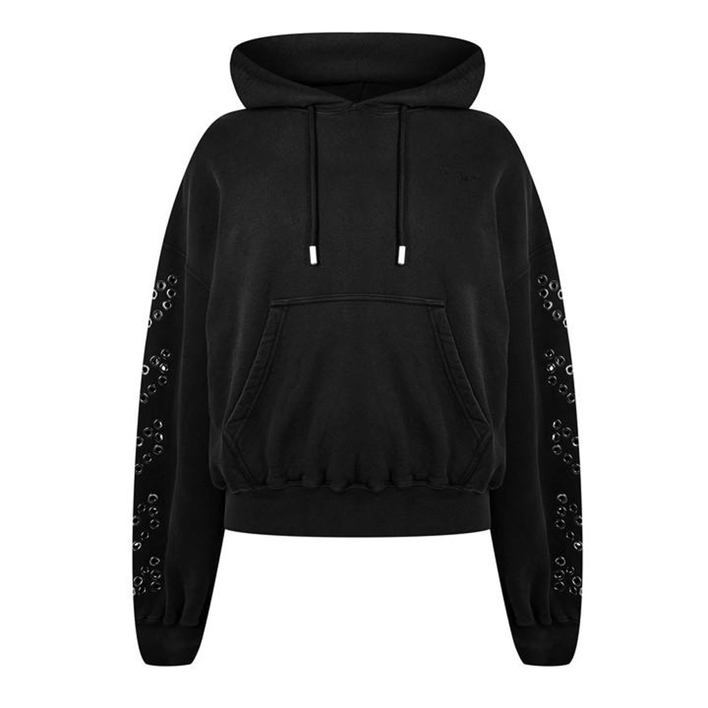 Off White Eyelet Hoodie - Black